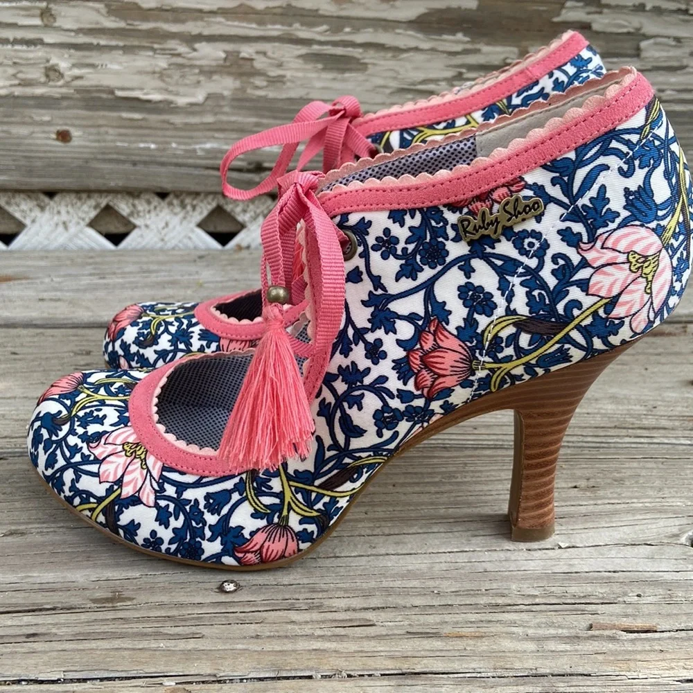 Ruby Shoo Willow ModCloth Floral Tassel Tie Heel Shoes Women’s Size 9 - Picture 4 of 12